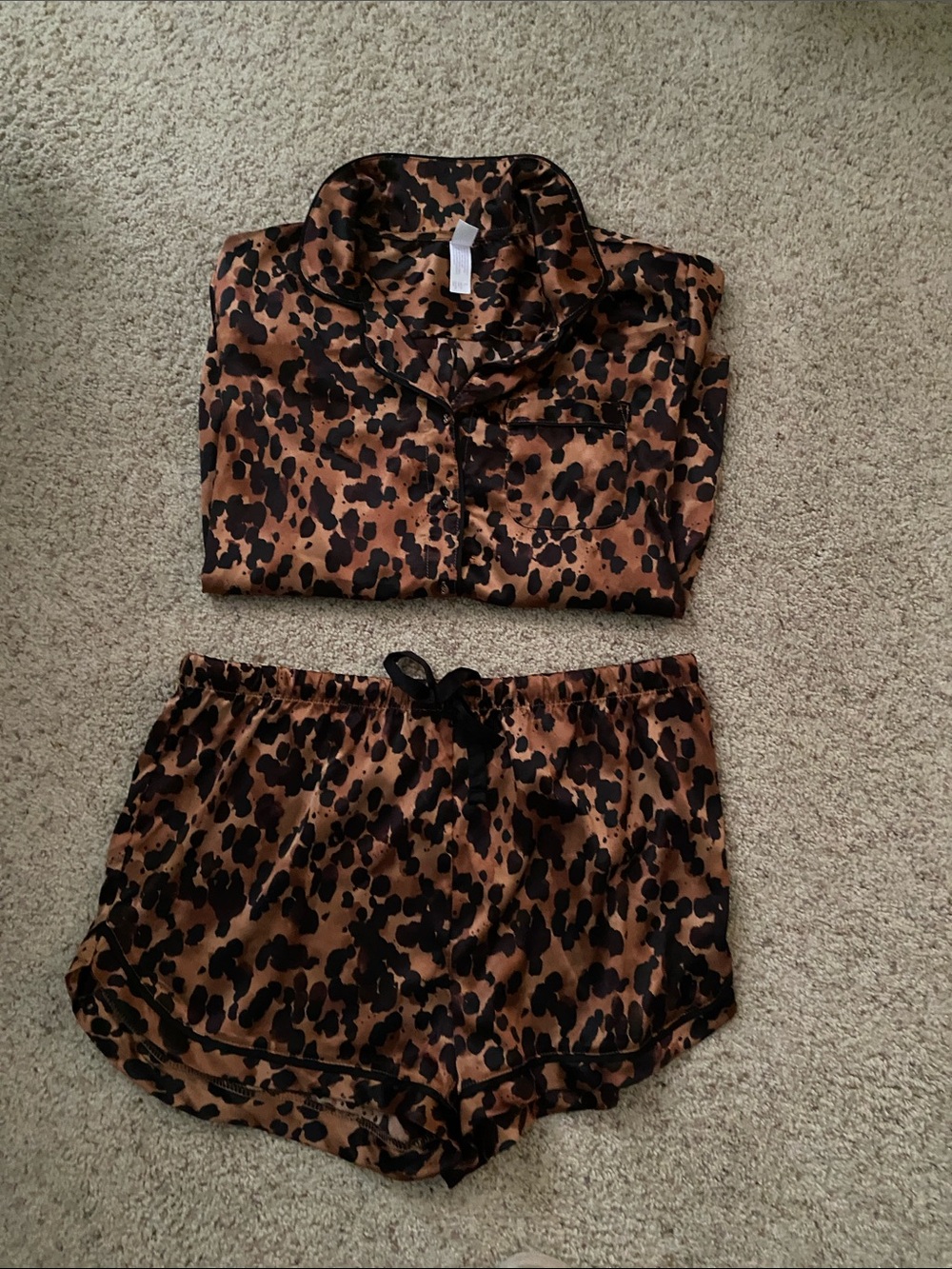 stars above Satin Leopard Print Pajama Set in Brown and Black
